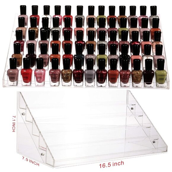 Acrylic 5 Tier 72 Bottle Nail Polish Organizer + 9 Section Spin Brush Caddy Set - Picture 6 of 15